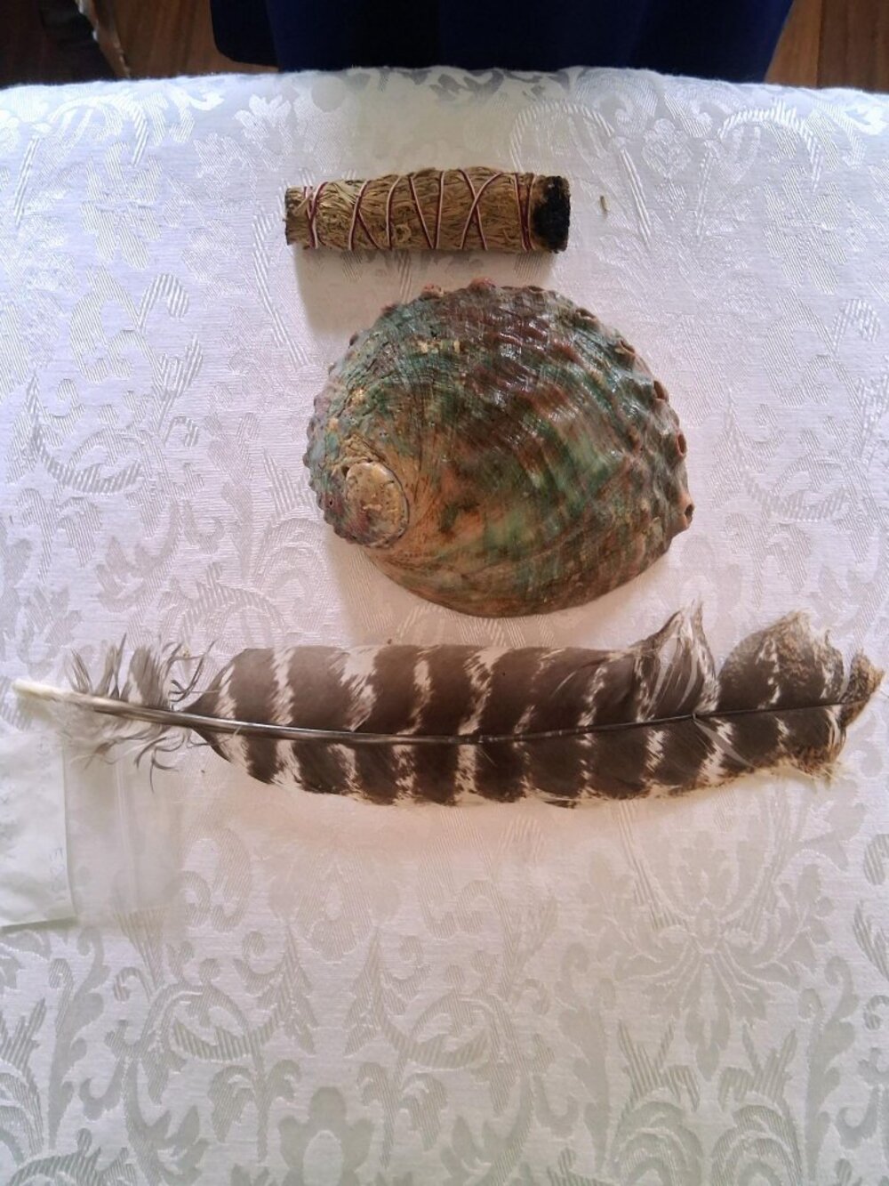New 7" Colorful Jumbo Abalone Shell Smudge Stick and Feather 3 Piece Kit